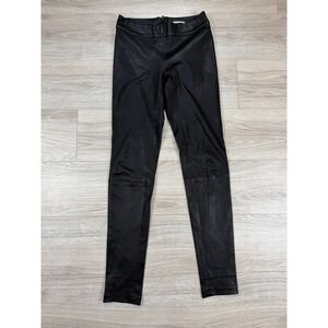 Alice + Olivia Black Faux Leather Leggings High Rise Skinny Pants Sz 2 Made USA
